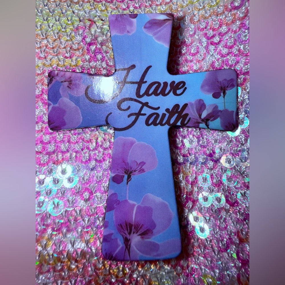HAVE FAITH Purple Florals Blue Cross Magnet